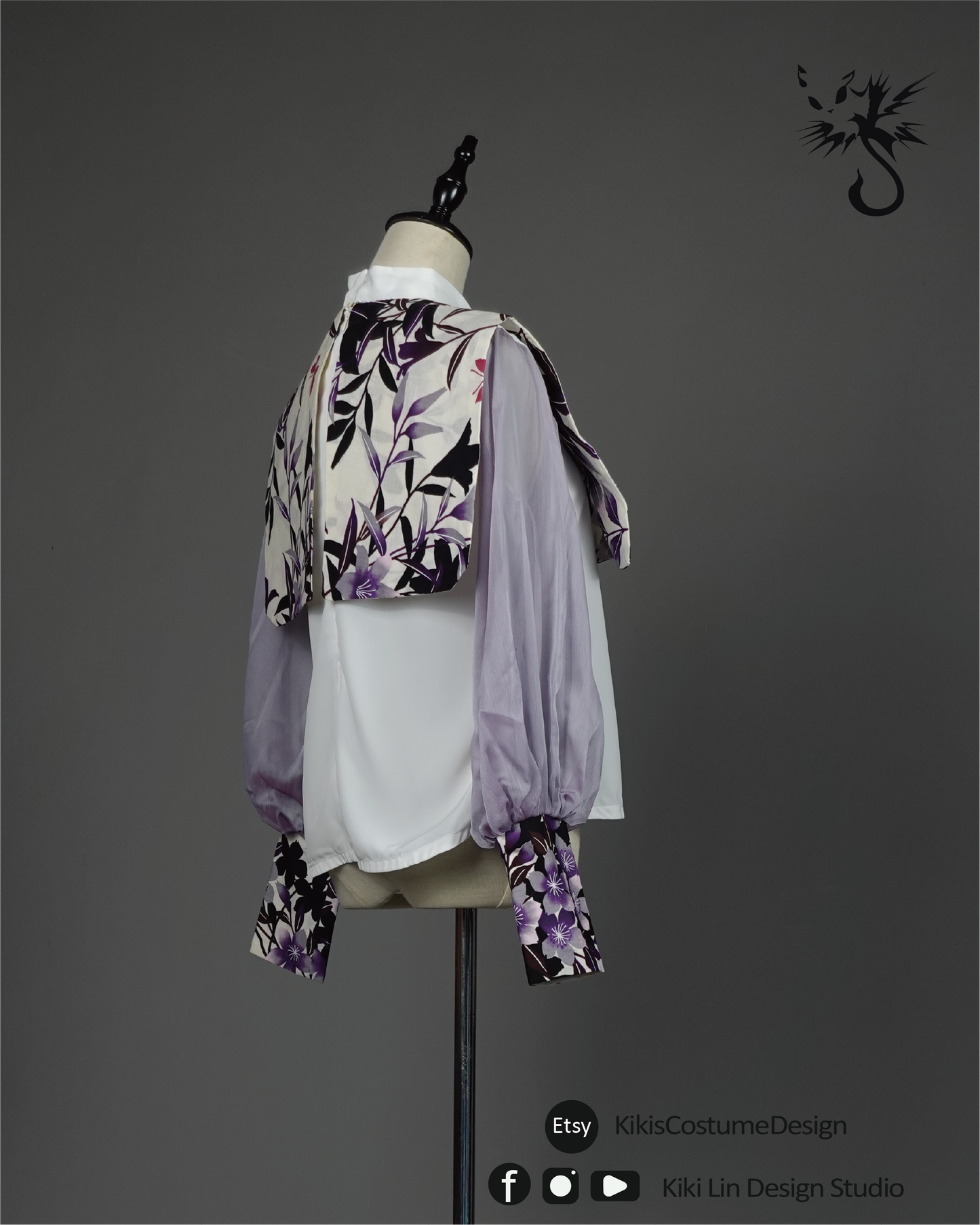 Mandarin Collar Top with Silk Chiffon Sleeves