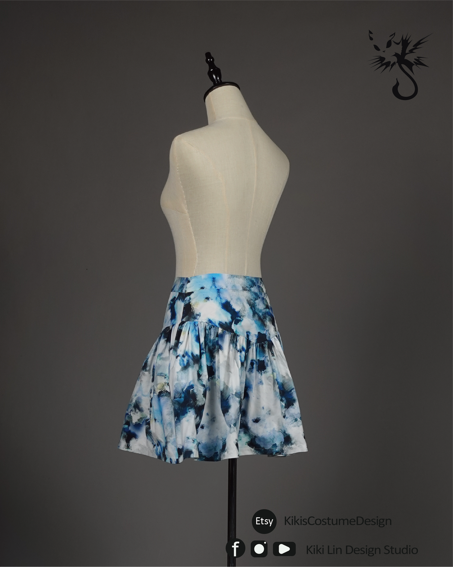 Printed Taffeta Yoke Skirt (Exclusive Sample)