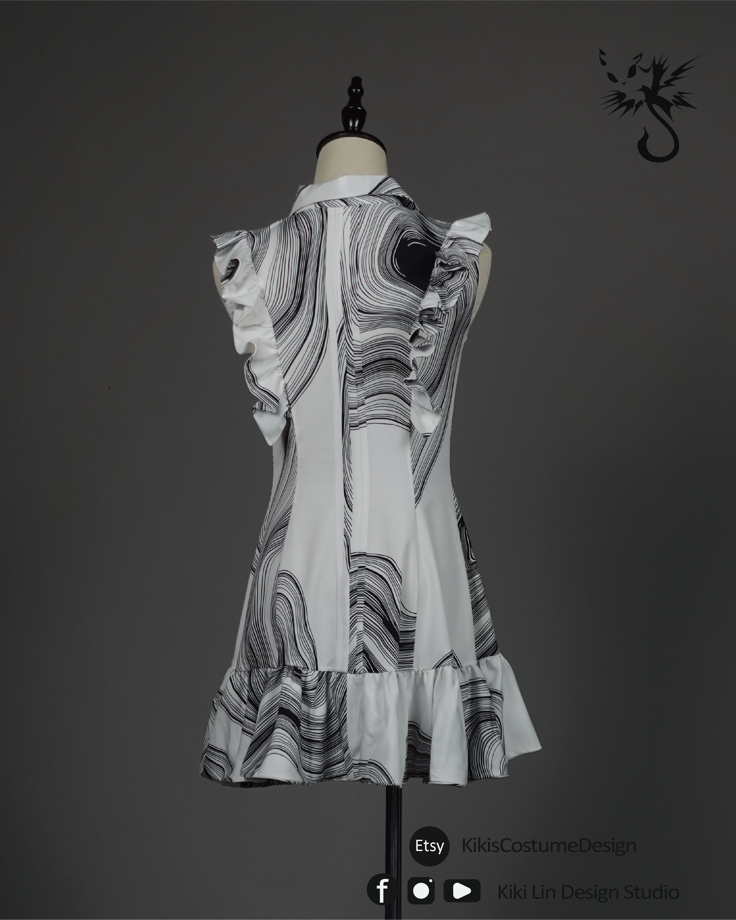 Graphic Print Ruffle-Front Mini Dress