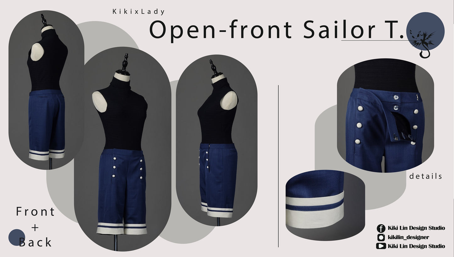 Vintage Open-Front Sailor Trouser Sewing Pattern | Digital PDF with Graphic Tutorial | XS-M | Intermediate Level