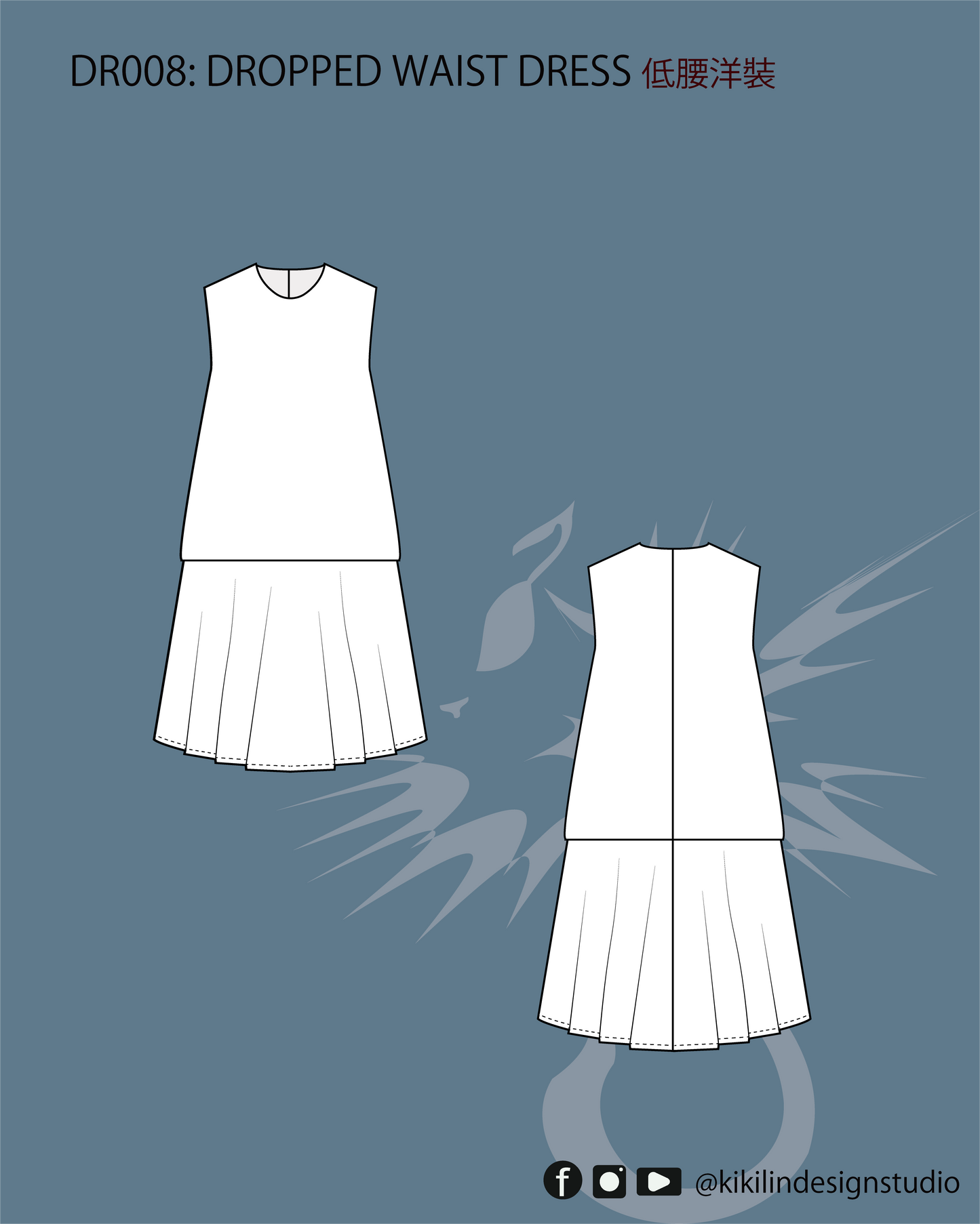 Dropped Waist Dress Sewing Patterns | 低腰連衣裙縫紉版型（ XS-2XL）