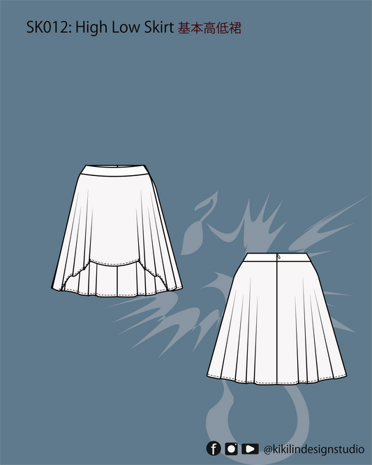 Digital Sewing Pattern | Basic High-Low Skirt|  基礎前短後長裙（XS-2XL）
