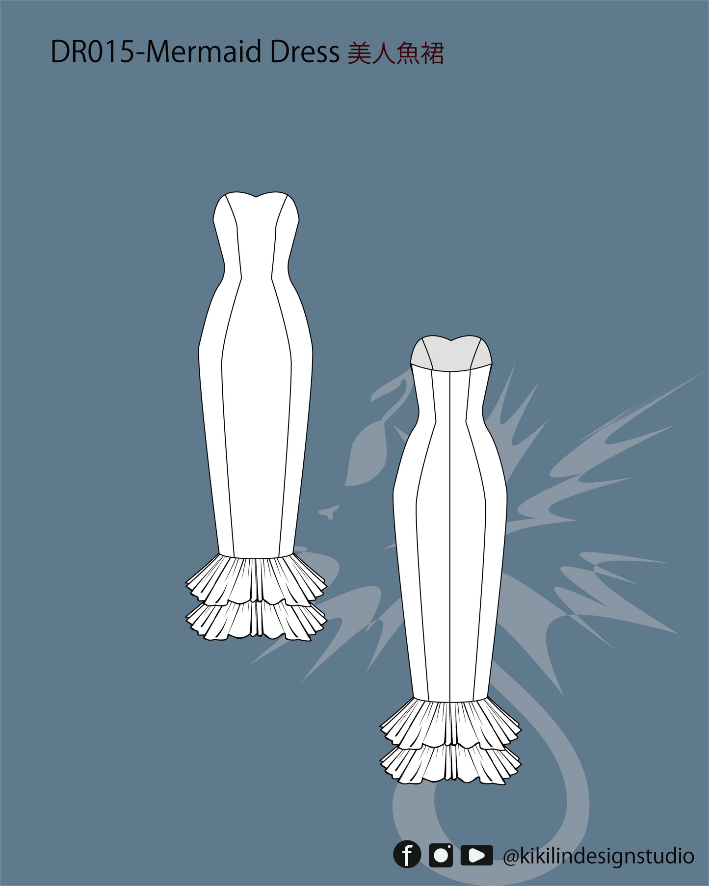 Mermaid Line Dress with Sweetheart Neckline Sewing Patterns | 美人魚線連衣裙配心型領口縫紉版型(XS-2XL)