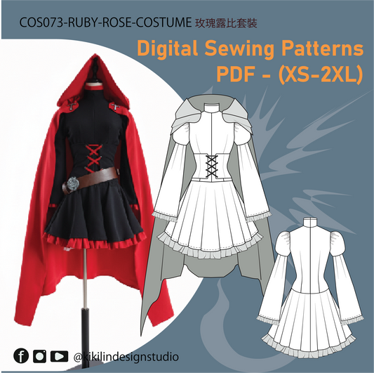 Ruby Rose Cosplay Costume Set |  Ruby Rose 2 合 1 數位縫紉版型套組 (XS-2XL)