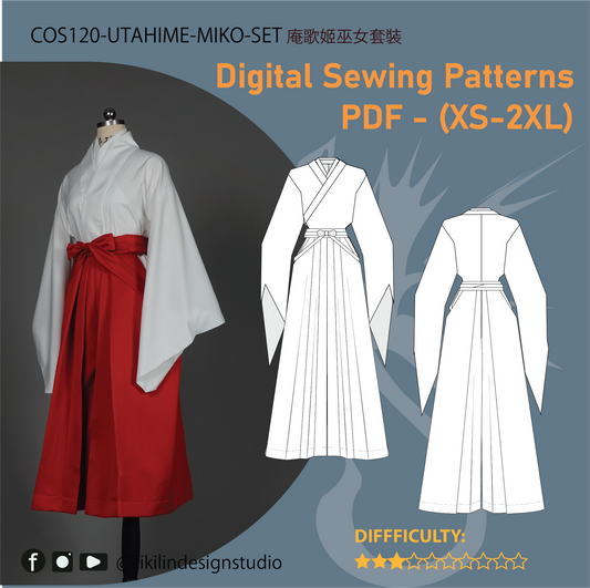 Utahime-Inspired Miko Costume Set: Hakama & Kosode | 庵歌姬風格巫女服套裝：袴與小袖 (XS-2XL)