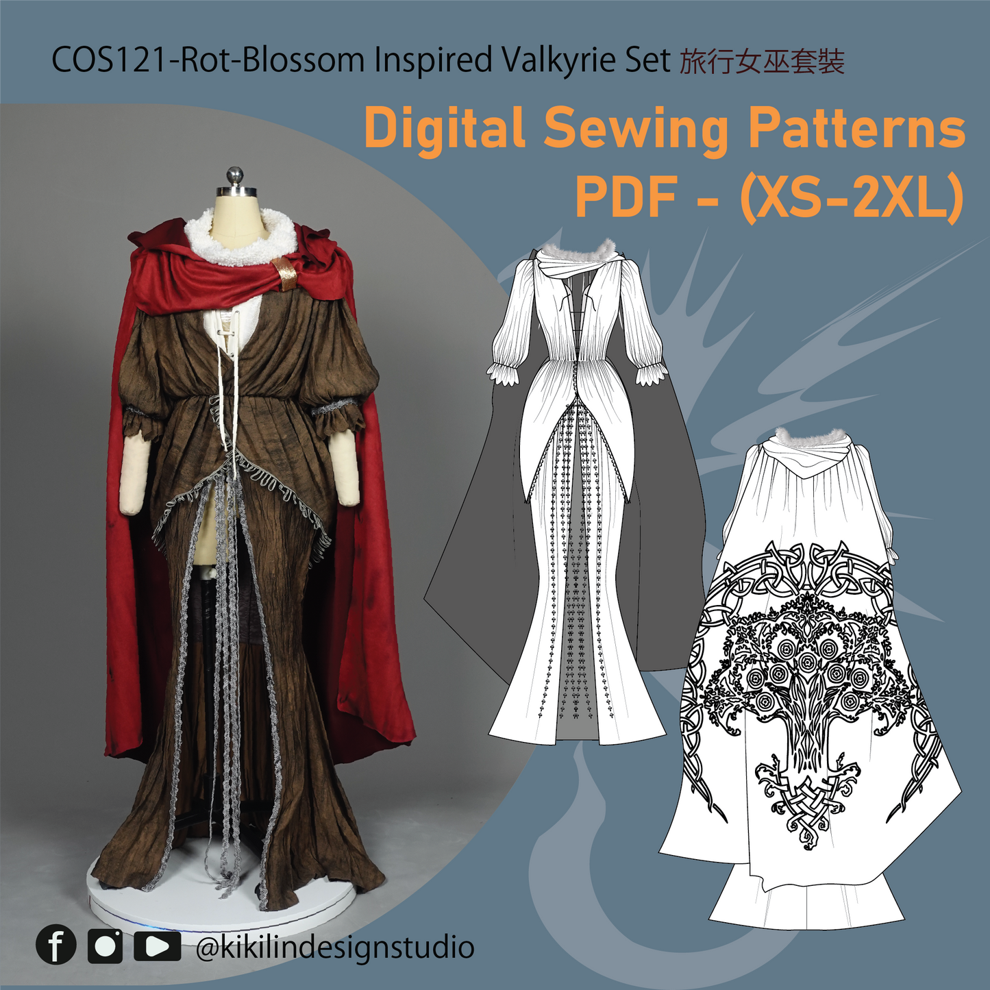 Valkyrie Costume Sewing Pattern | 3-Piece Pattern Set (XS-2XL) (PDF)