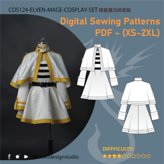 lven Mage Costume Sewing Pattern BUNDLE | Striped Dress & Capelet PDF (XS-2XL) | Video Tutorials n Graphic Guide | A4 n A0 Plotter