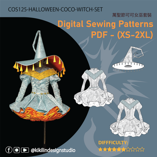 Halloween Witch Costume Sewing Pattern BUNDLE | Basque Waist Dress Hat & Yoke PDF (XS-2XL) | Step-by-Step Video Tutorials | A4 n A0 Files