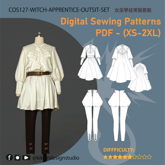 Witch Apprentice Costume Sewing Pattern BUNDLE | 2-Way Dress & Jodhpurs PDF (XS-2XL) | Step-by-Step Video Tutorial | A4 n A0 Plotter Files
