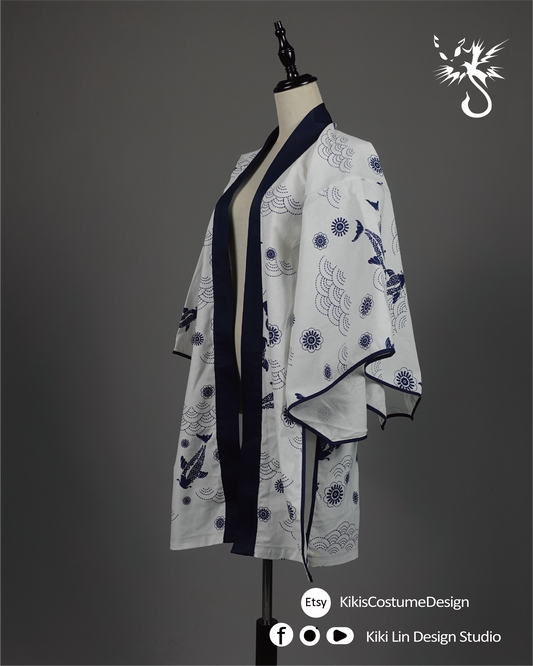 Indigo Koi & Wave Print Haori