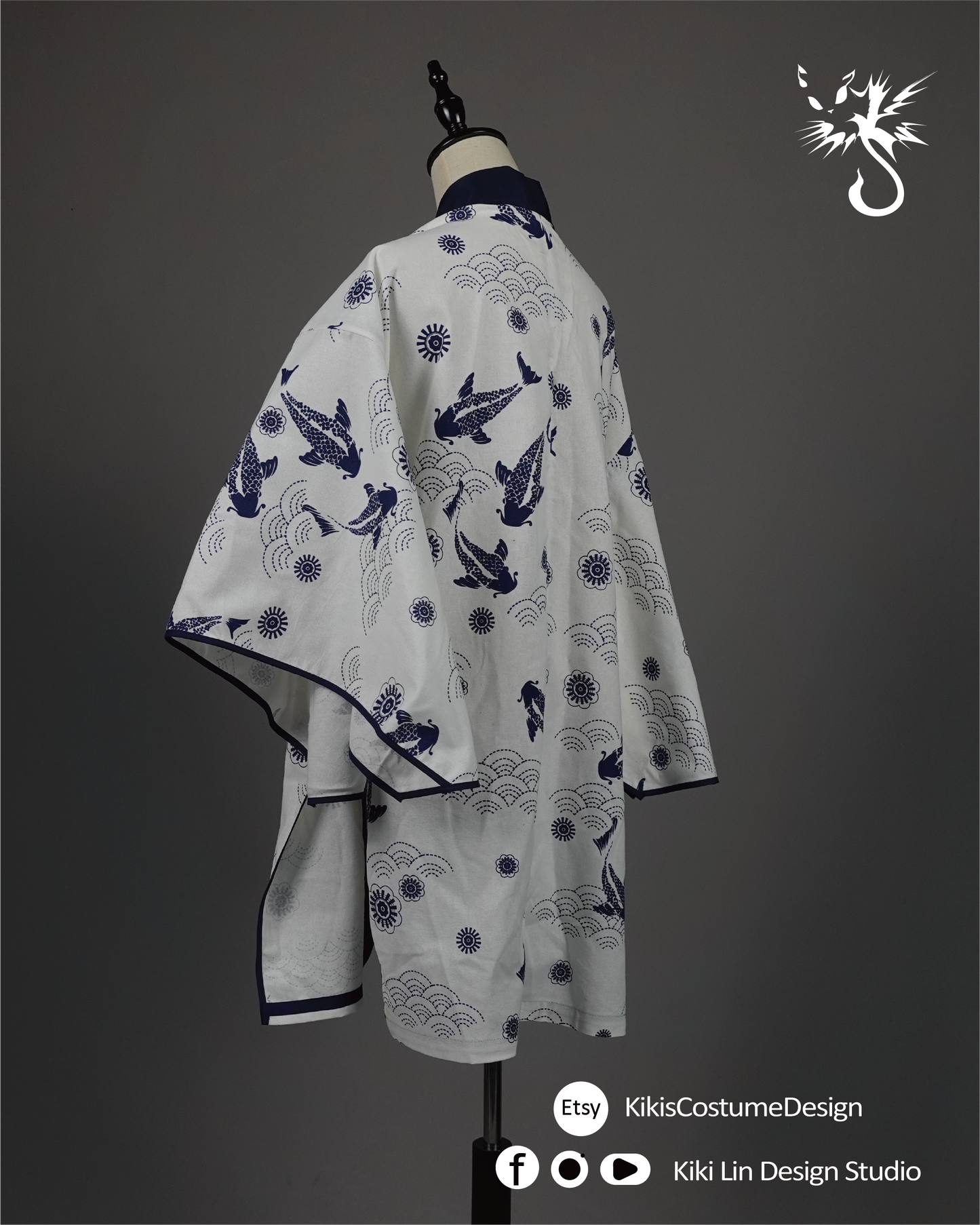 Indigo Koi & Wave Print Haori