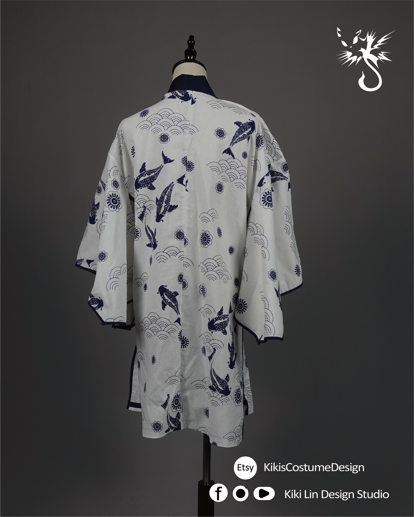 Indigo Koi & Wave Print Haori