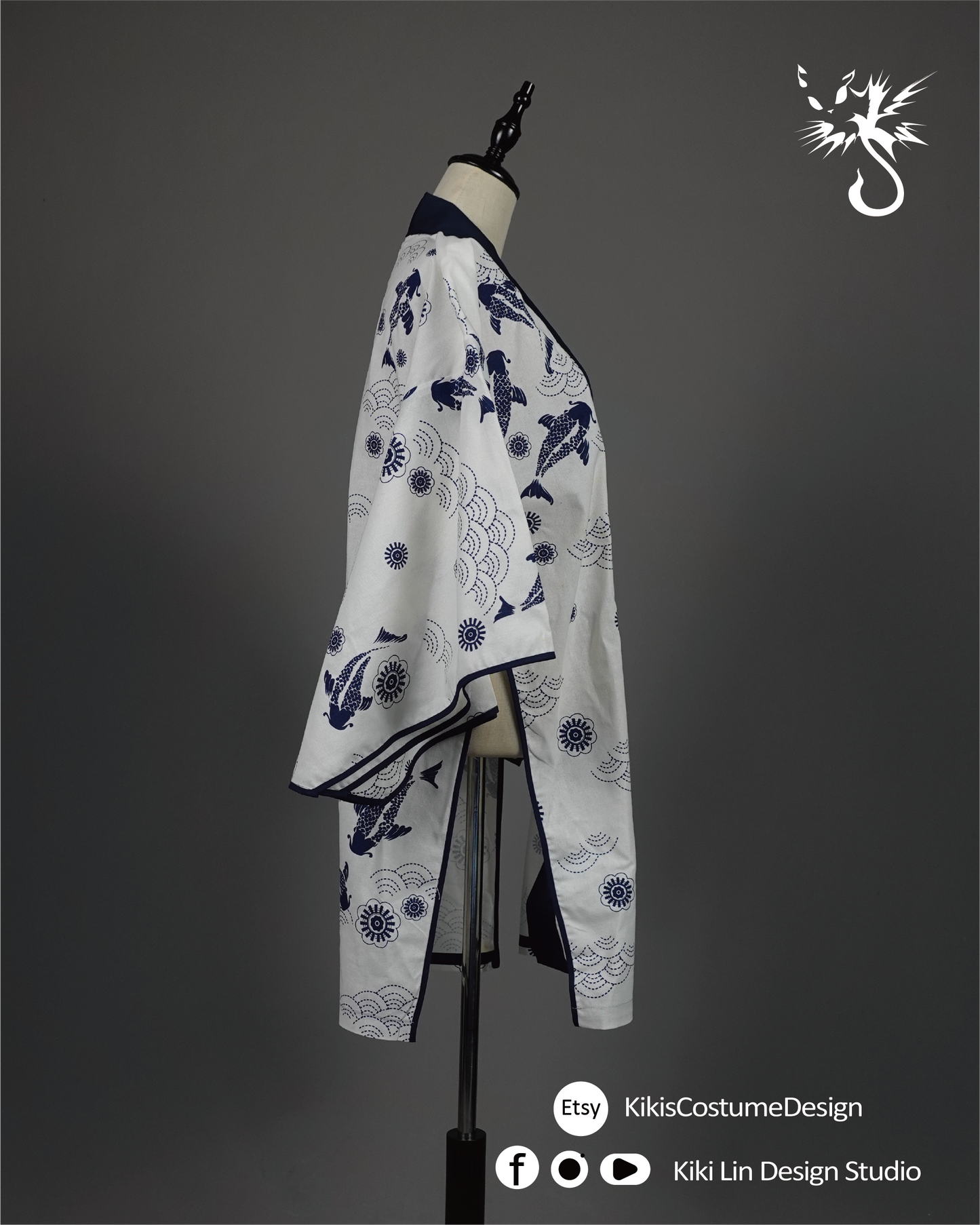 Indigo Koi & Wave Print Haori