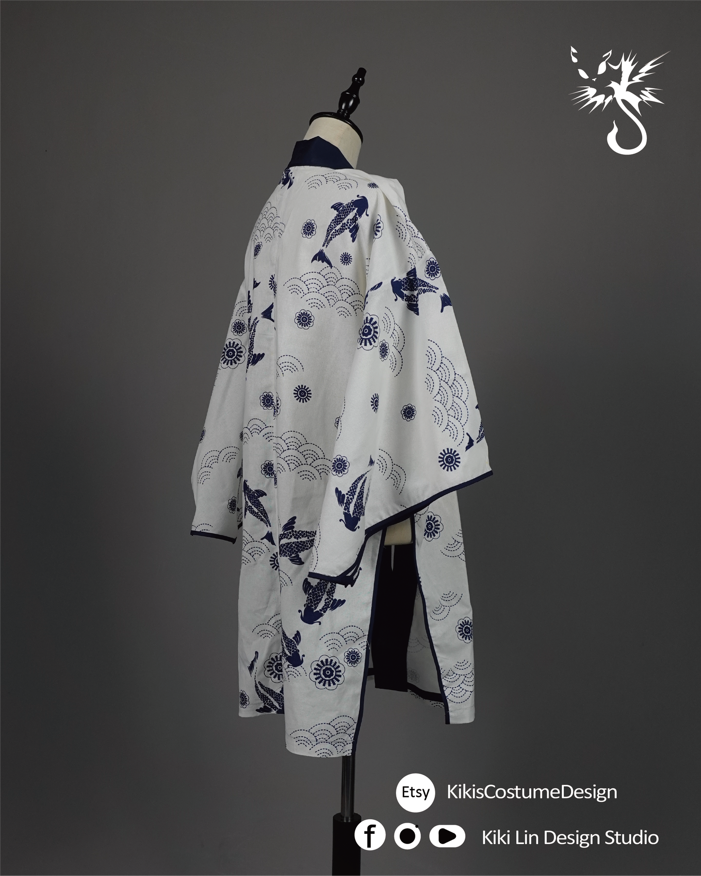 Indigo Koi & Wave Print Haori