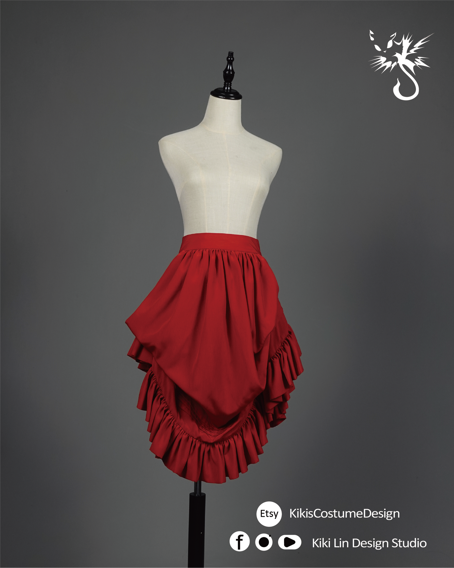 "Crimson Cascade" Sculptural Drape Skirt