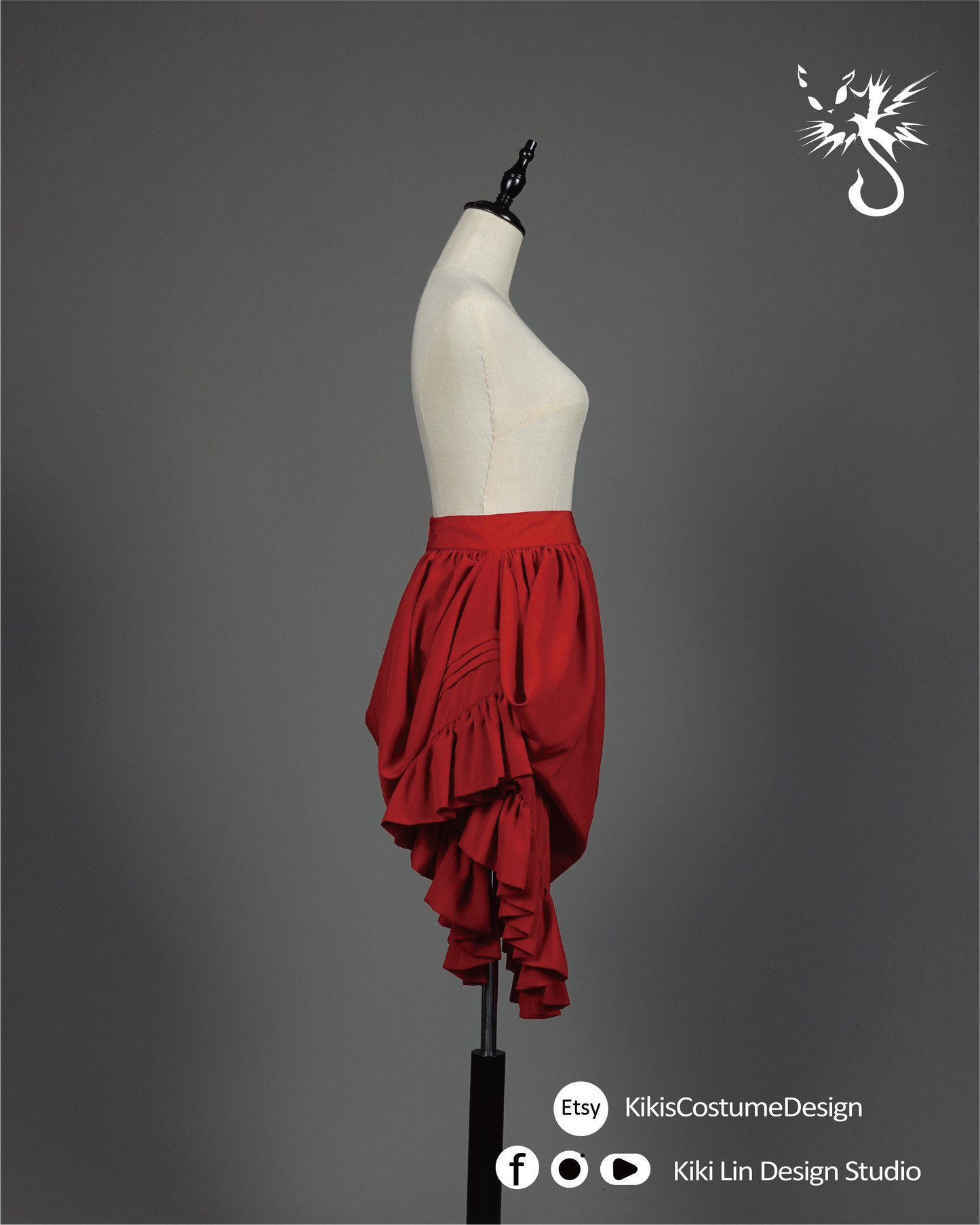 "Crimson Cascade" Sculptural Drape Skirt