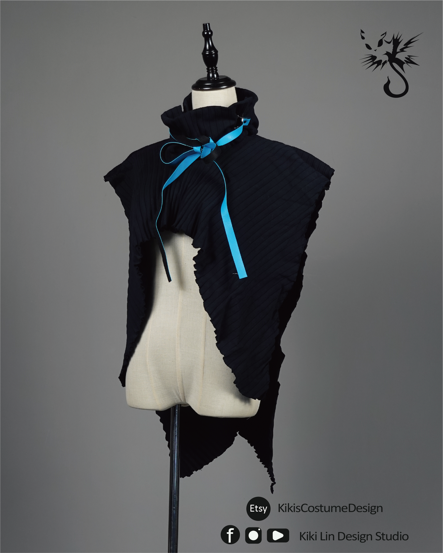 Archival Pleated "Cyber-Bat" Sculptural Capelet