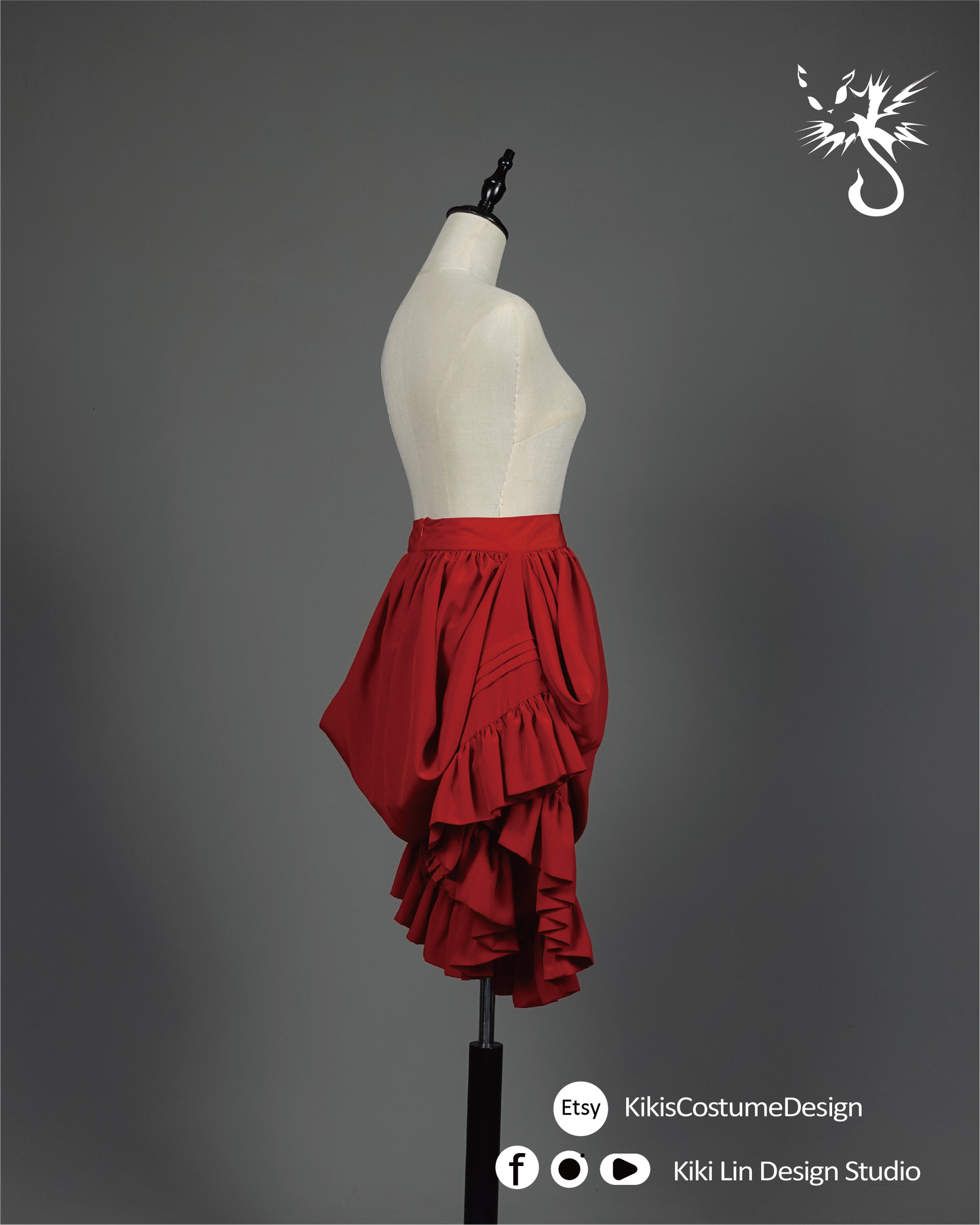 "Crimson Cascade" Sculptural Drape Skirt