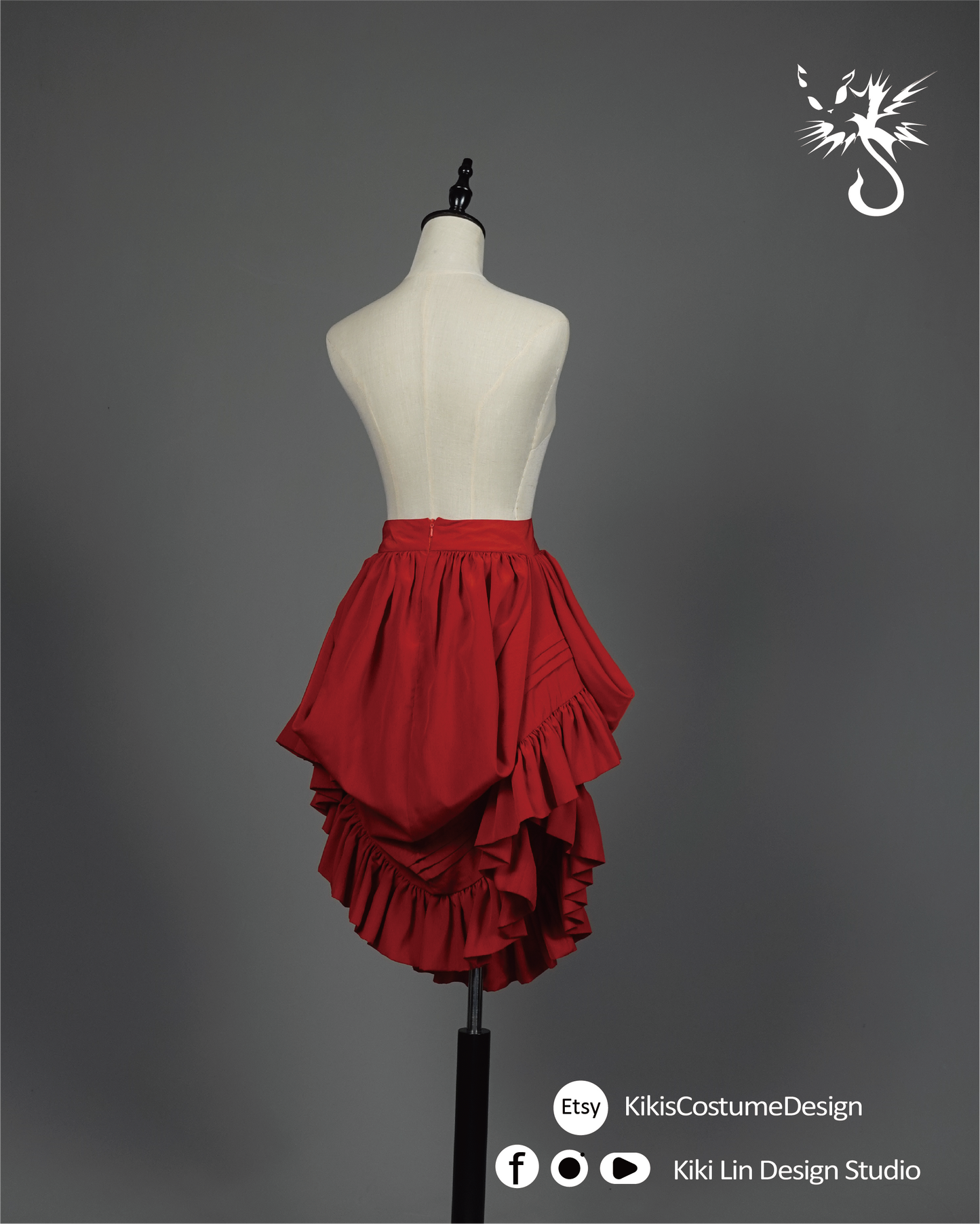 "Crimson Cascade" Sculptural Drape Skirt