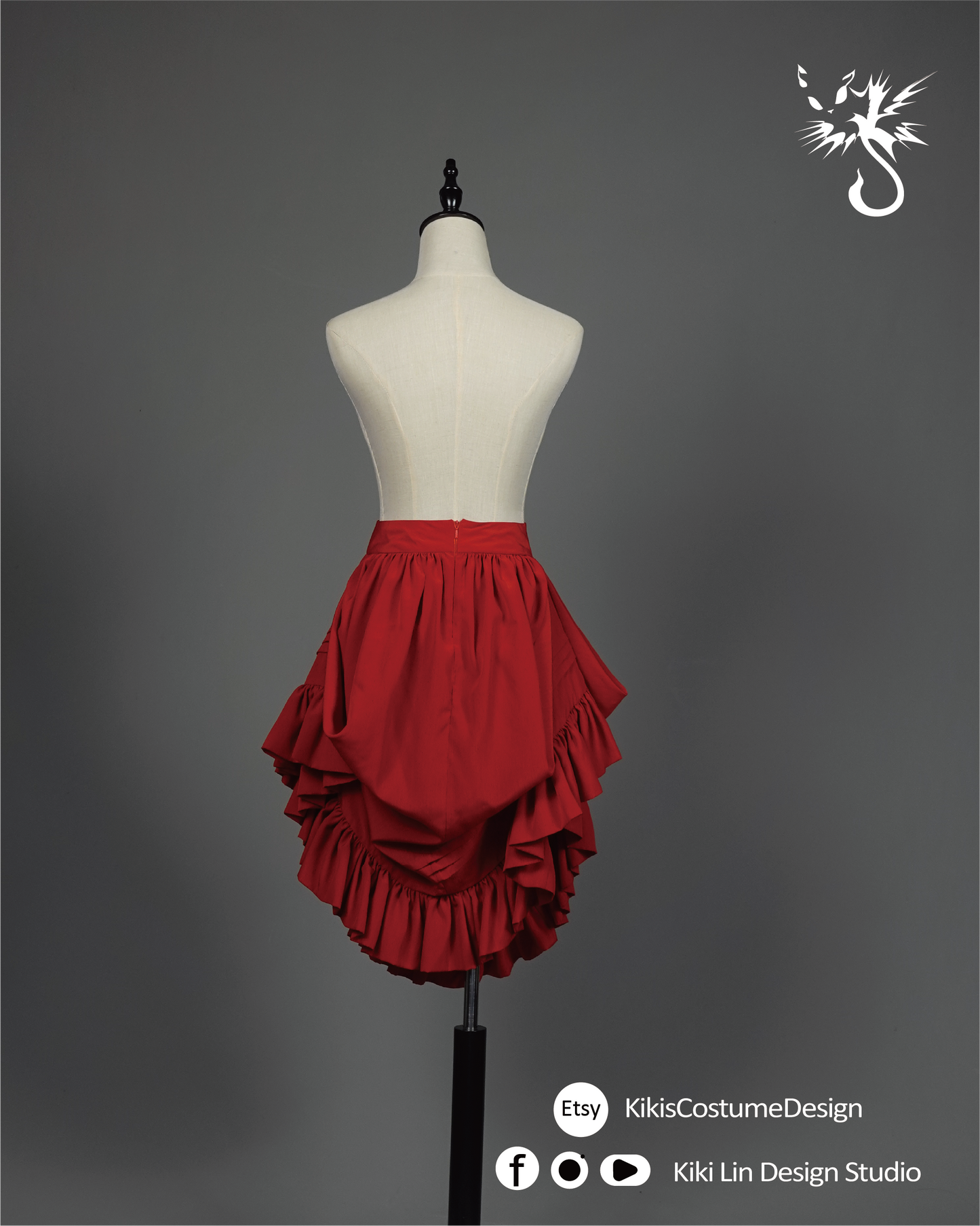 "Crimson Cascade" Sculptural Drape Skirt