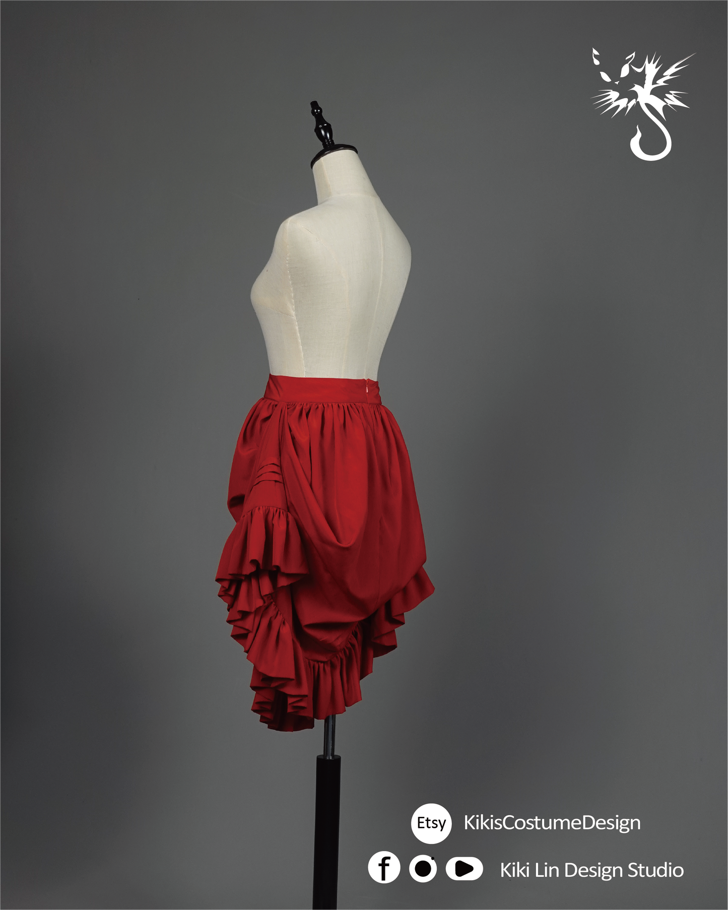 "Crimson Cascade" Sculptural Drape Skirt