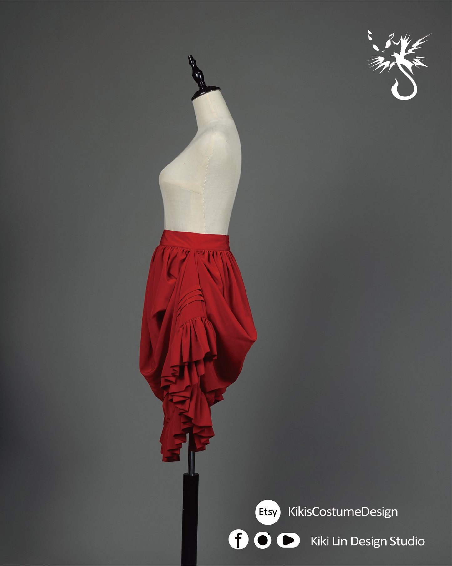 "Crimson Cascade" Sculptural Drape Skirt