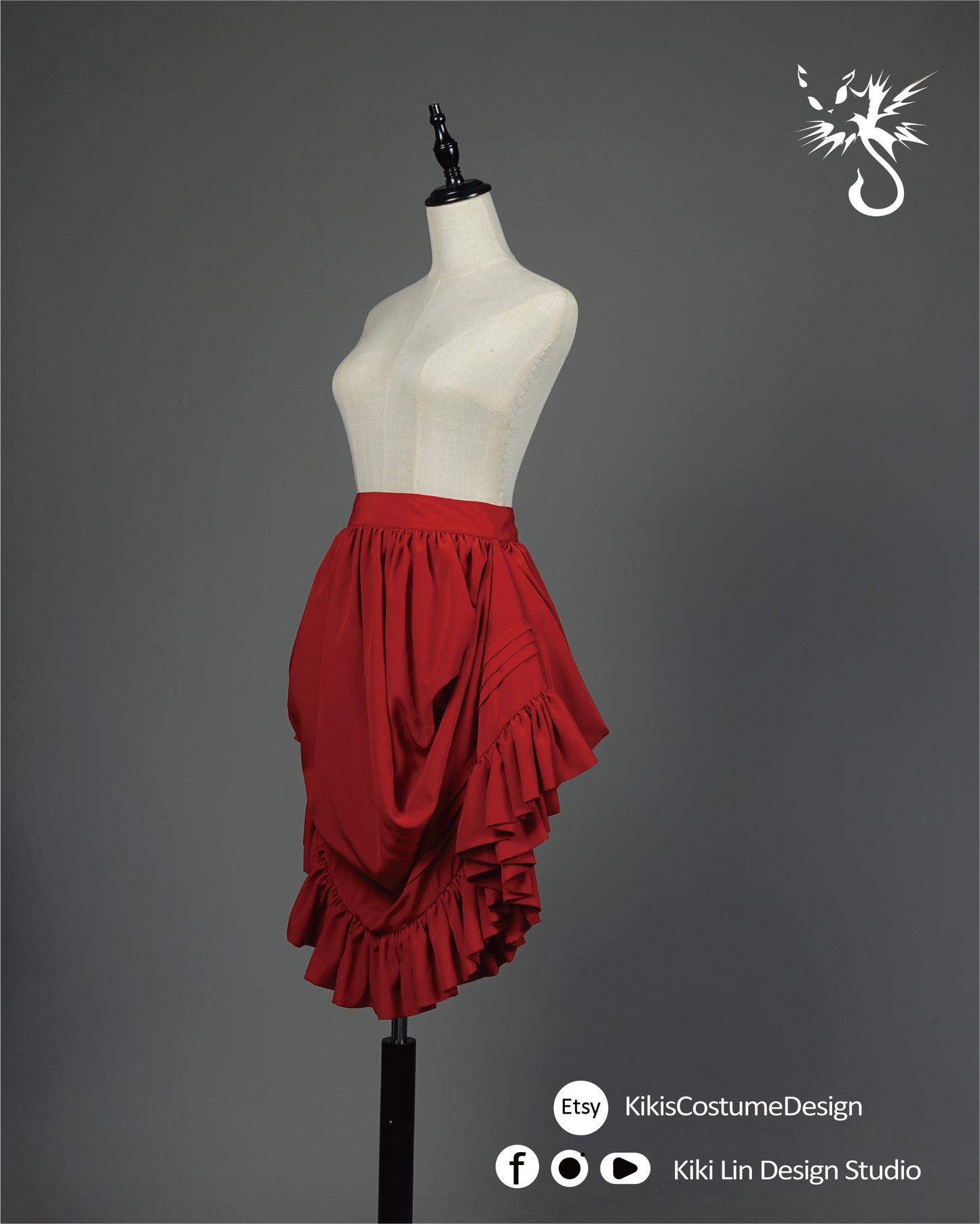"Crimson Cascade" Sculptural Drape Skirt
