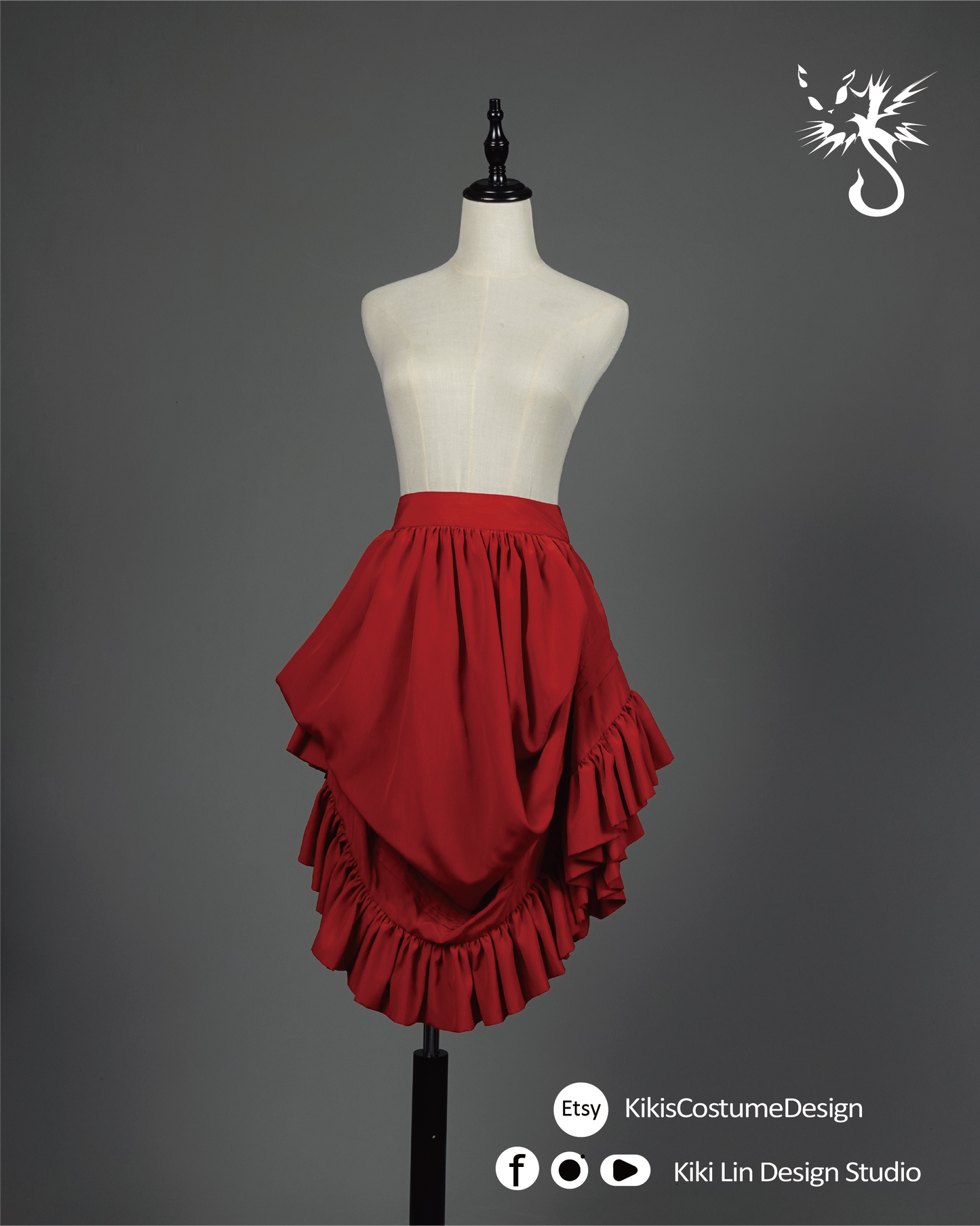 "Crimson Cascade" Sculptural Drape Skirt
