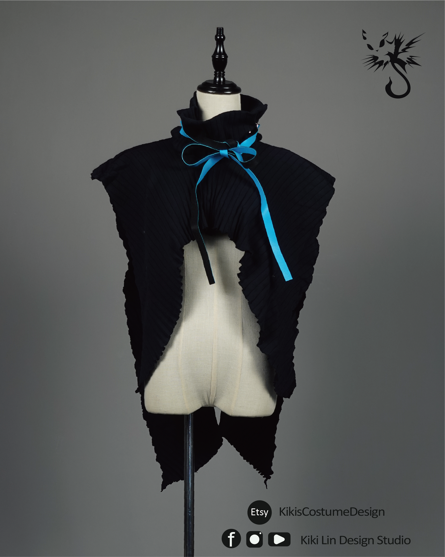 Archival Pleated "Cyber-Bat" Sculptural Capelet