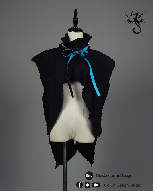 Archival Pleated "Cyber-Bat" Sculptural Capelet