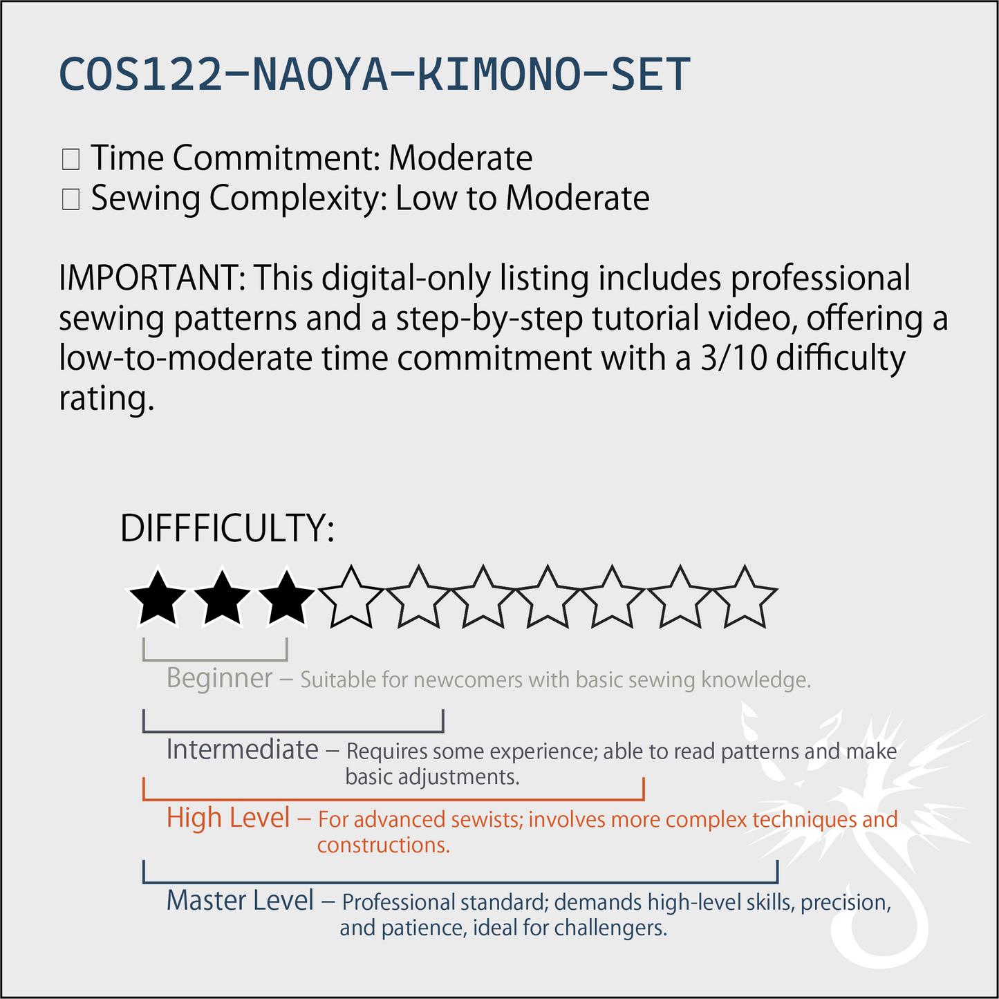 Sorcerer 3-Piece Costume Pattern Set | Kimono Top, Band-Collar Shirt & Pleated Hakama PDF (XS-2XL) | Full Video Tutorial