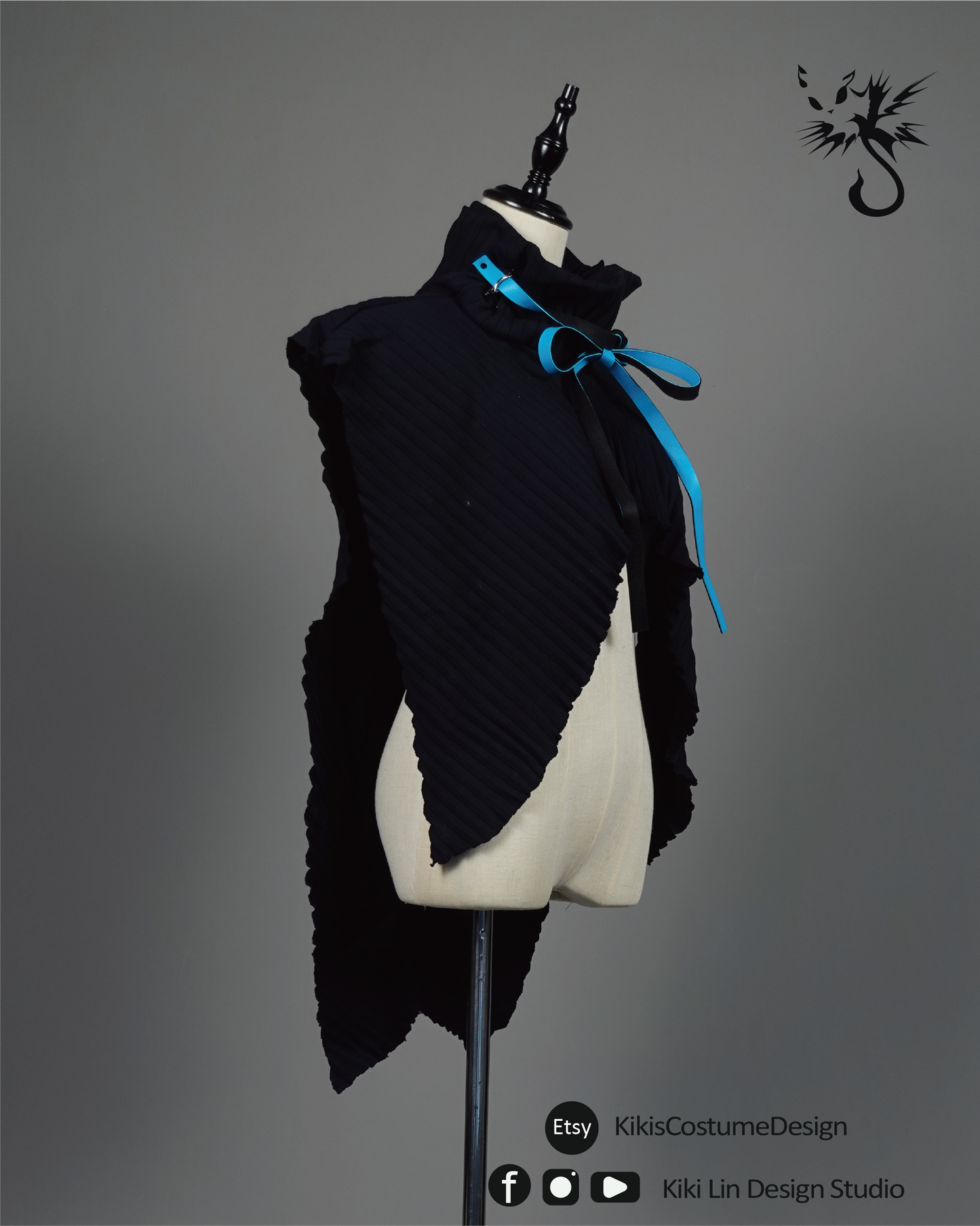 Archival Pleated "Cyber-Bat" Sculptural Capelet