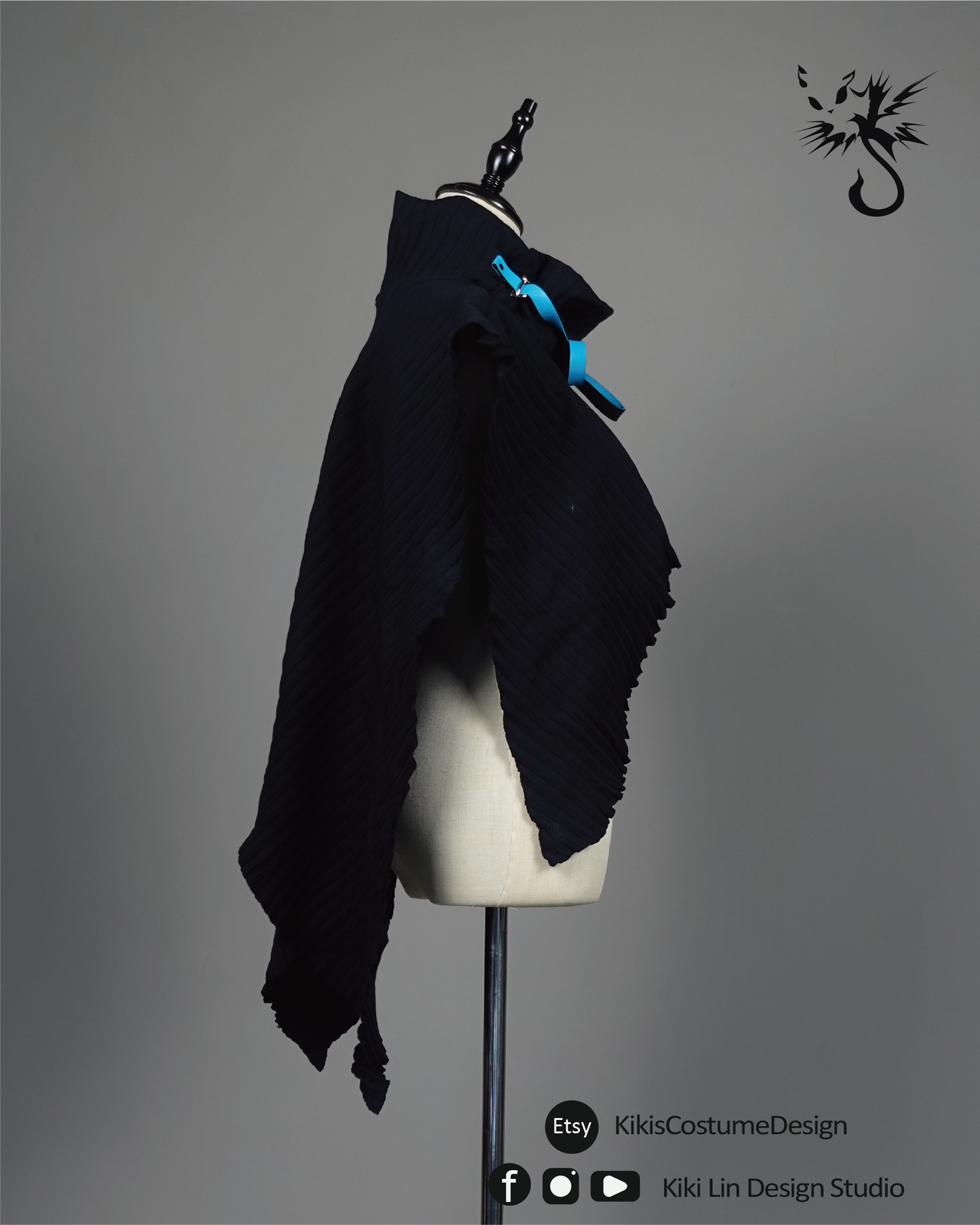 Archival Pleated "Cyber-Bat" Sculptural Capelet