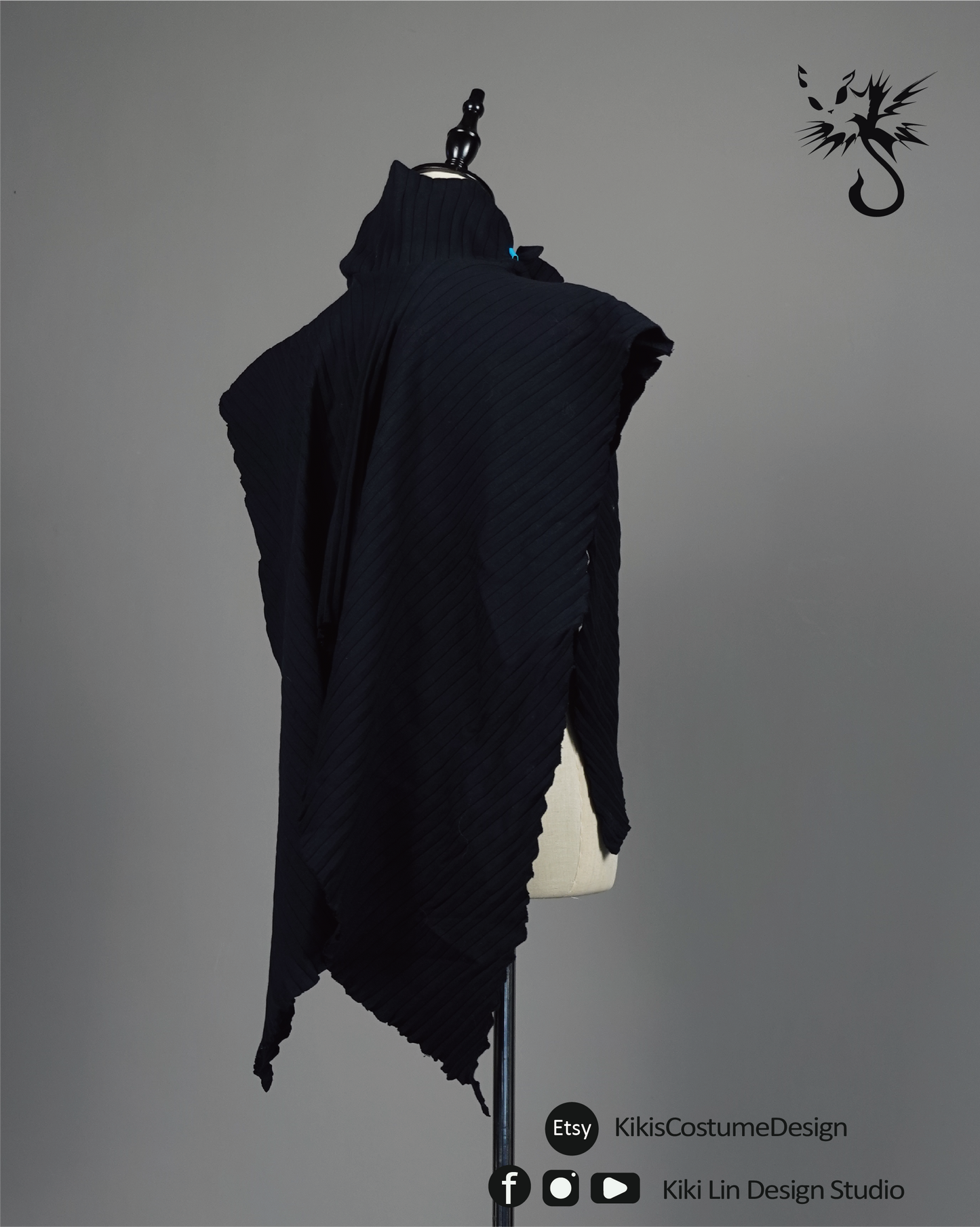 Archival Pleated "Cyber-Bat" Sculptural Capelet