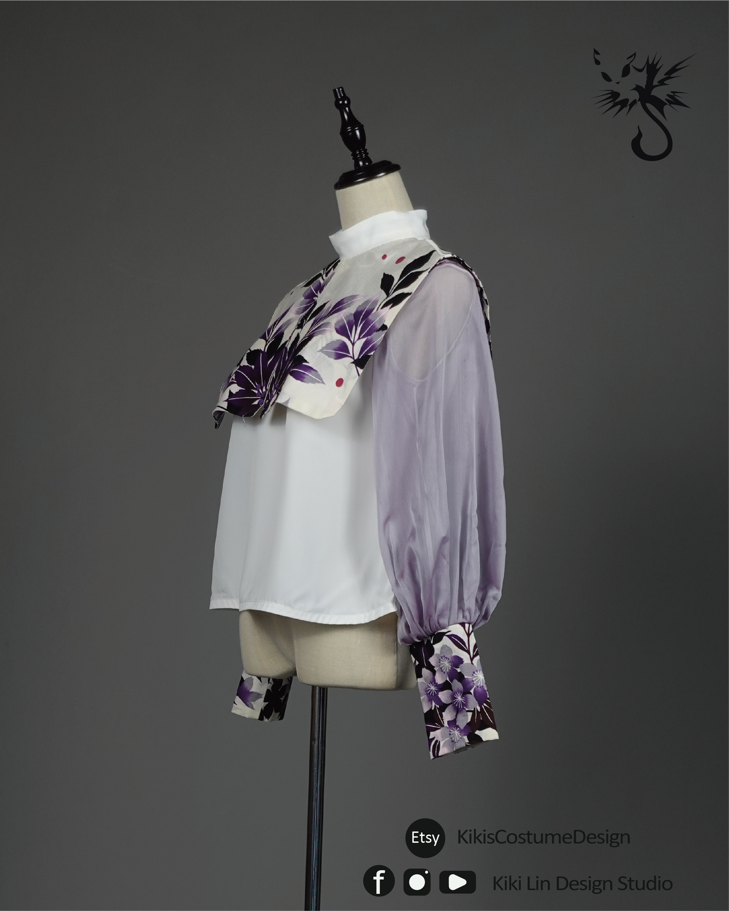 Mandarin Collar Top with Silk Chiffon Sleeves