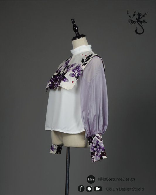 Mandarin Collar Top with Silk Chiffon Sleeves