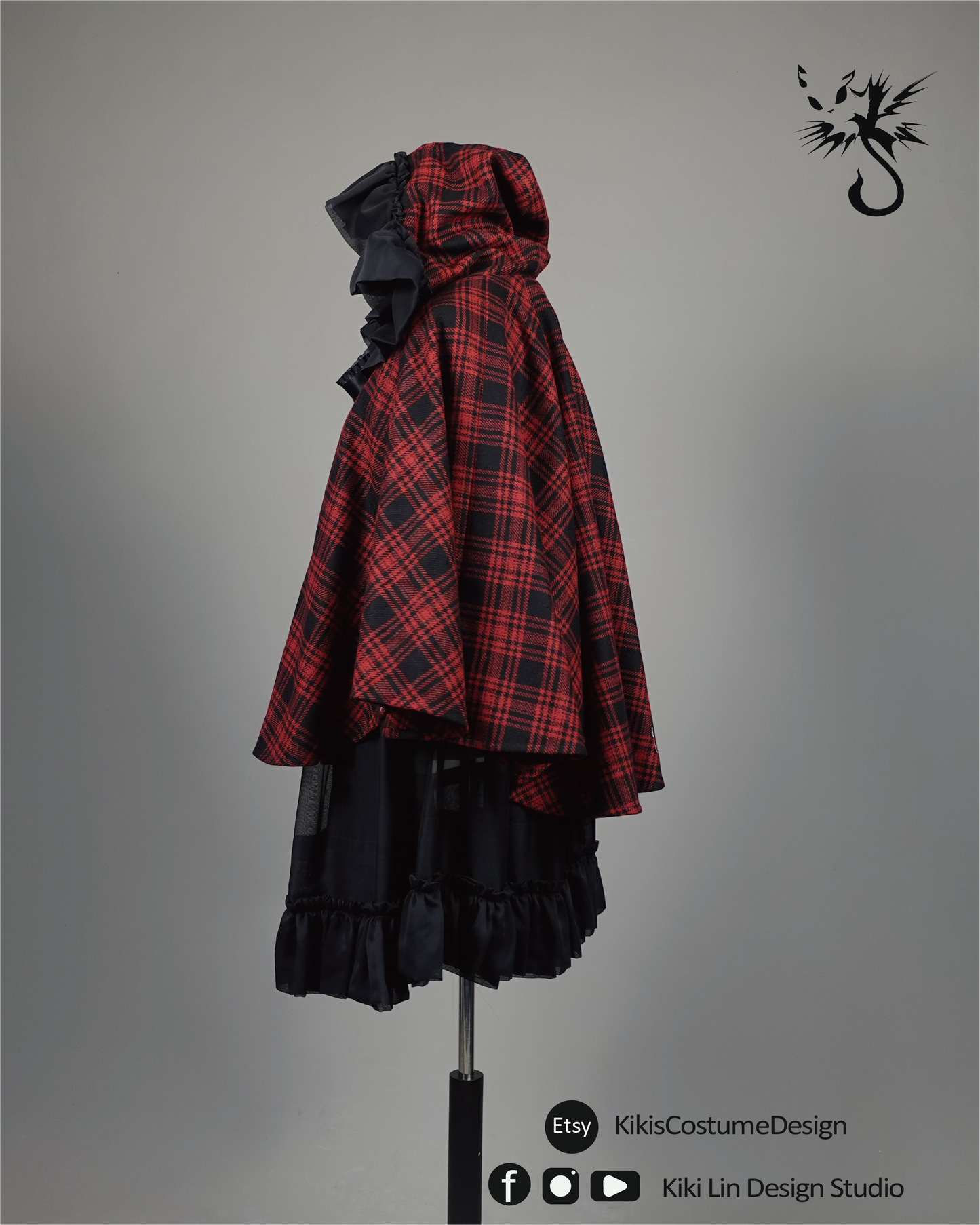 Archival Tartan Wool Hooded Cape (Noir Edition)