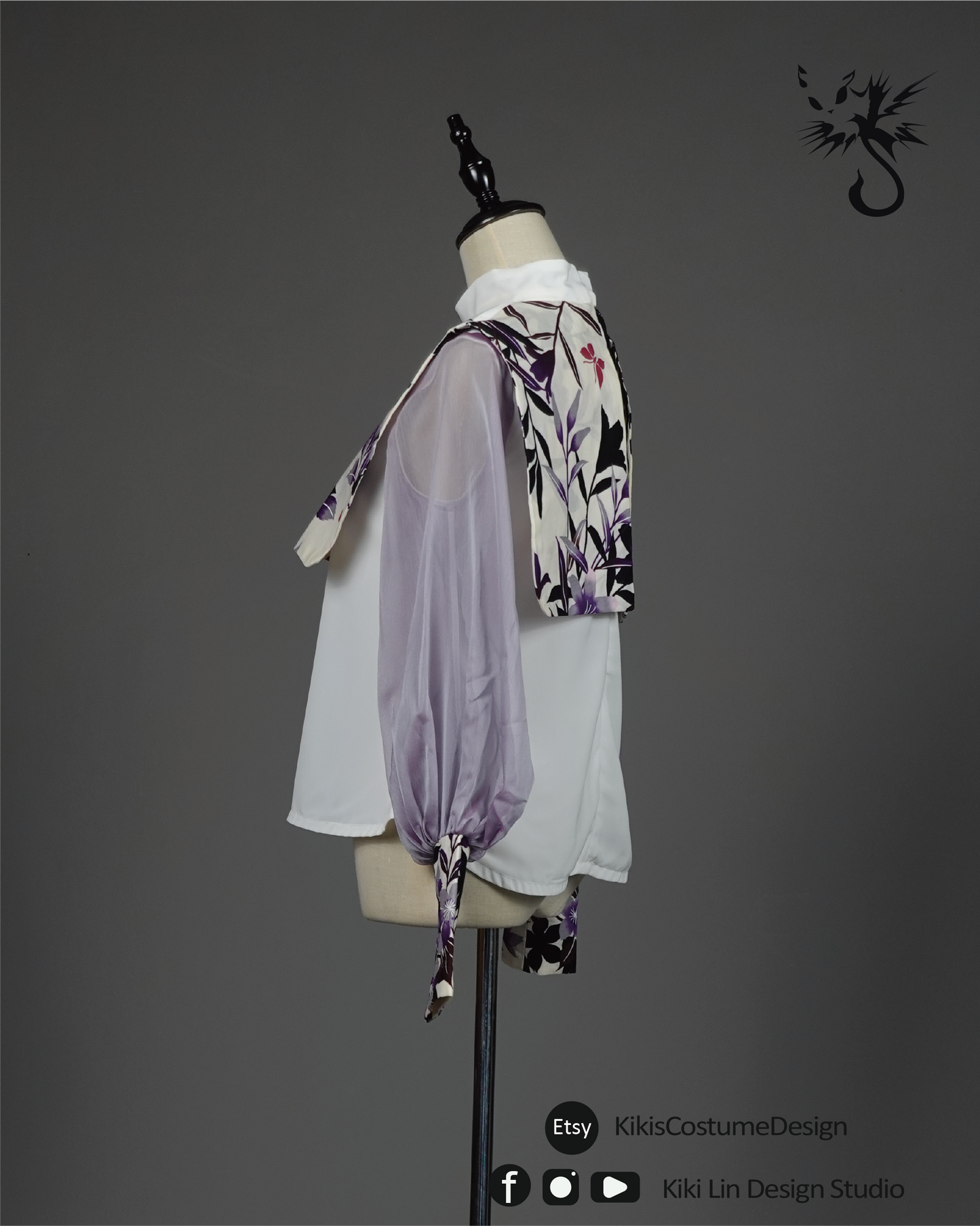 Mandarin Collar Top with Silk Chiffon Sleeves