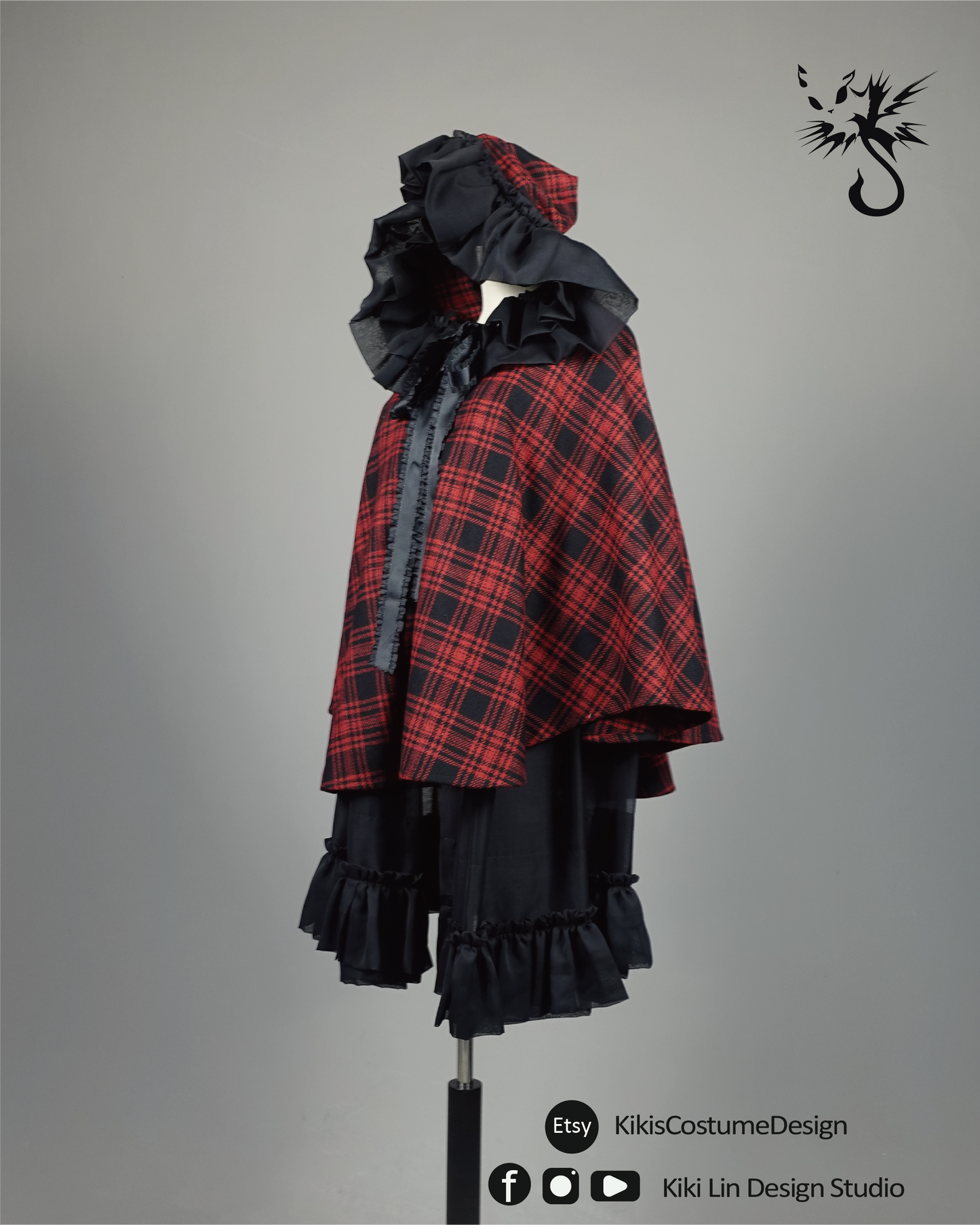 Archival Tartan Wool Hooded Cape (Noir Edition)