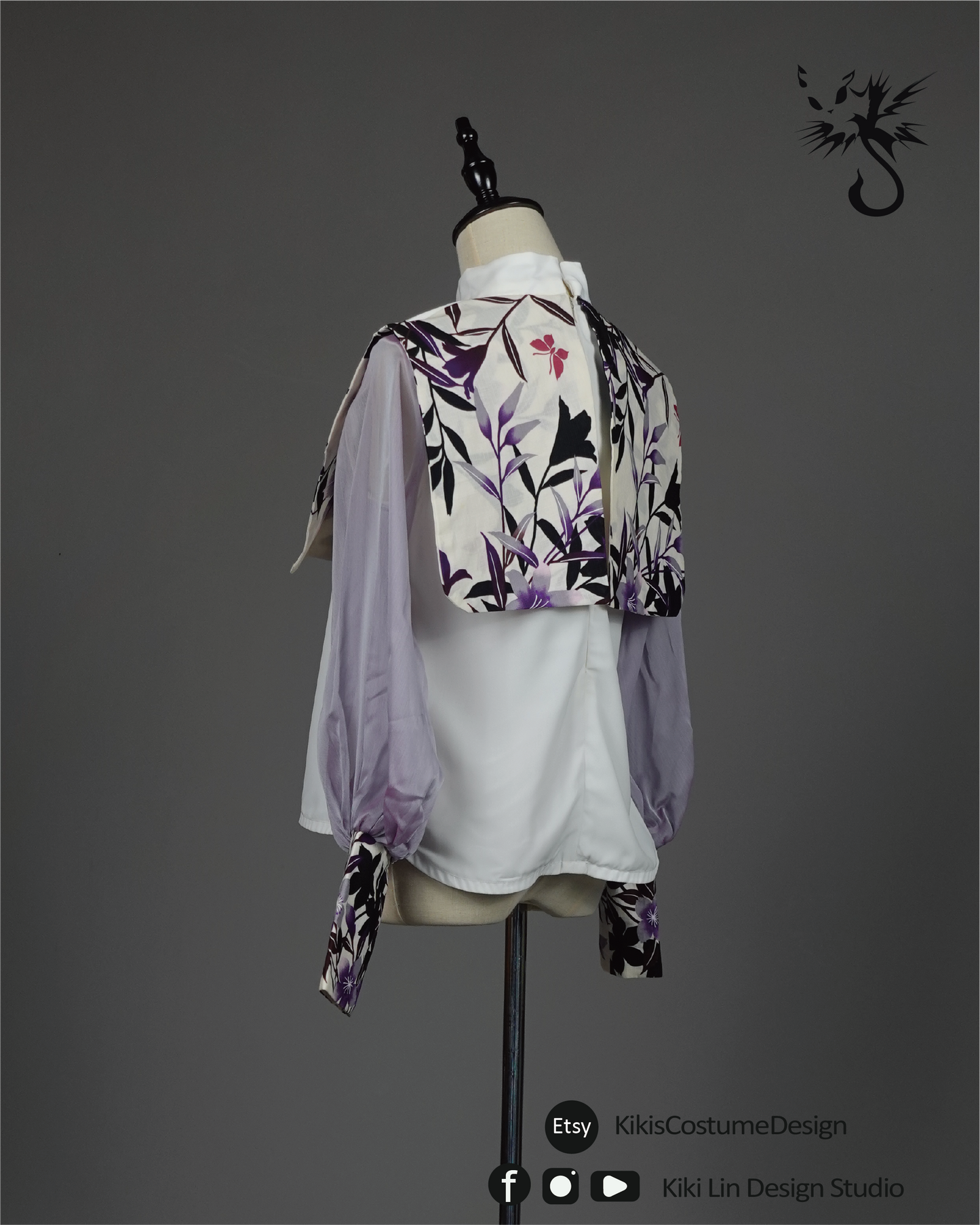 Mandarin Collar Top with Silk Chiffon Sleeves