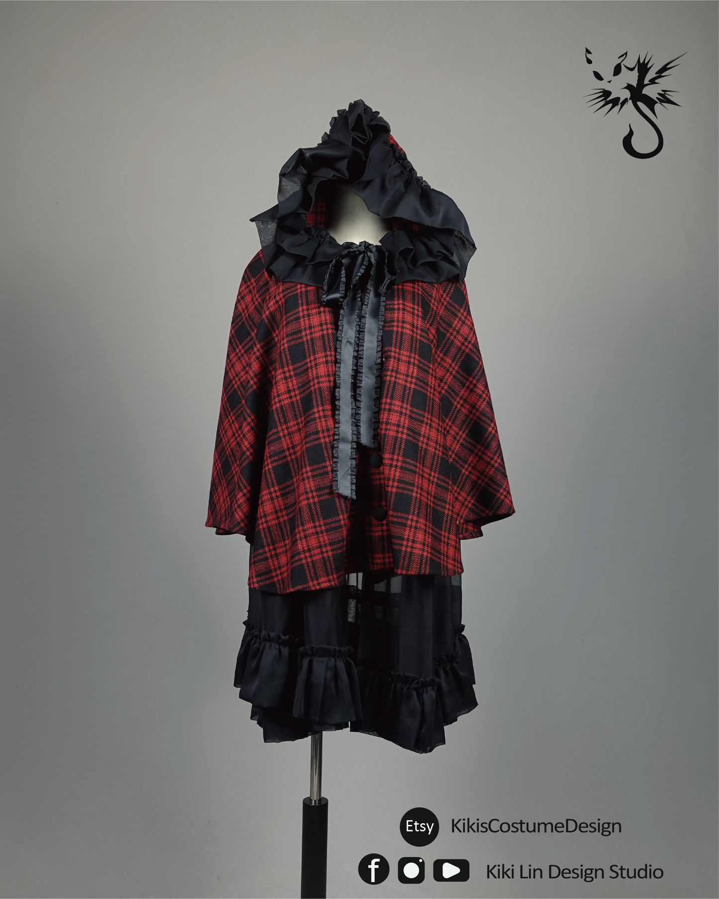 Archival Tartan Wool Hooded Cape (Noir Edition)