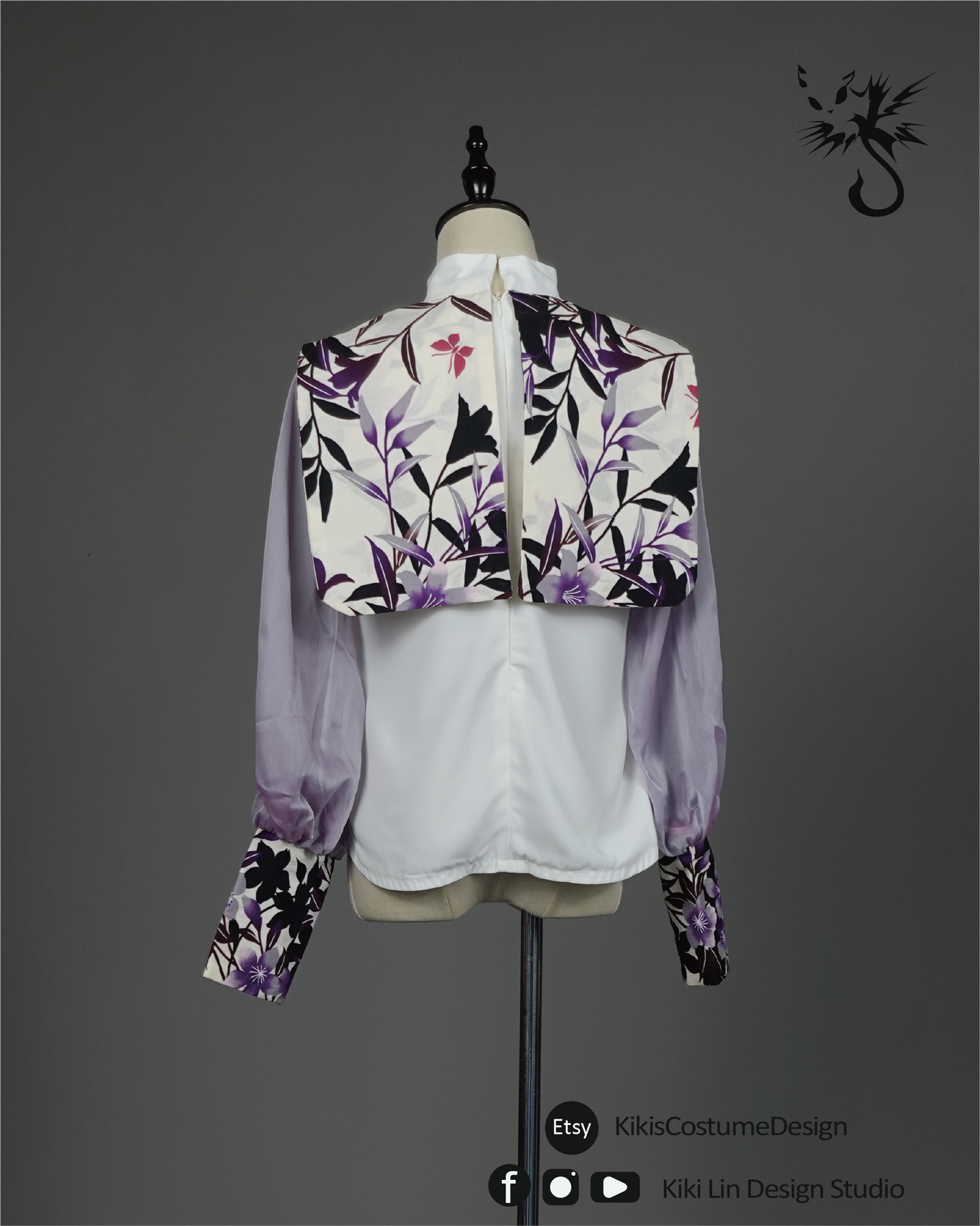 Mandarin Collar Top with Silk Chiffon Sleeves