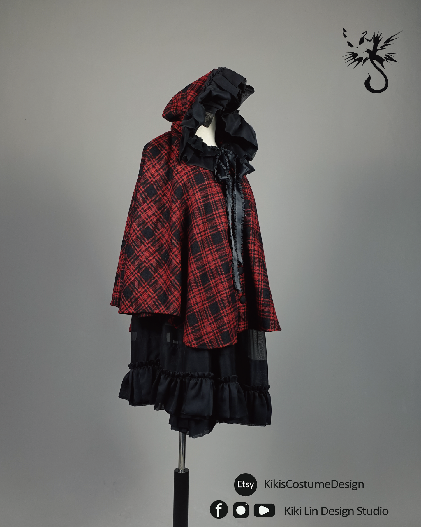Archival Tartan Wool Hooded Cape (Noir Edition)