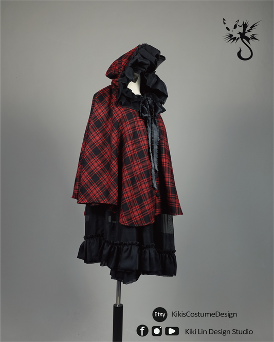 Archival Tartan Wool Hooded Cape (Noir Edition)