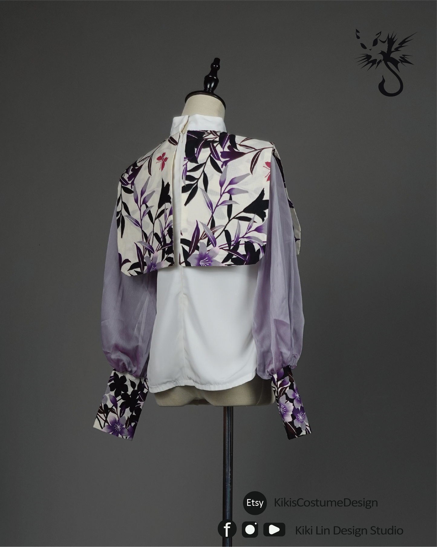 Mandarin Collar Top with Silk Chiffon Sleeves