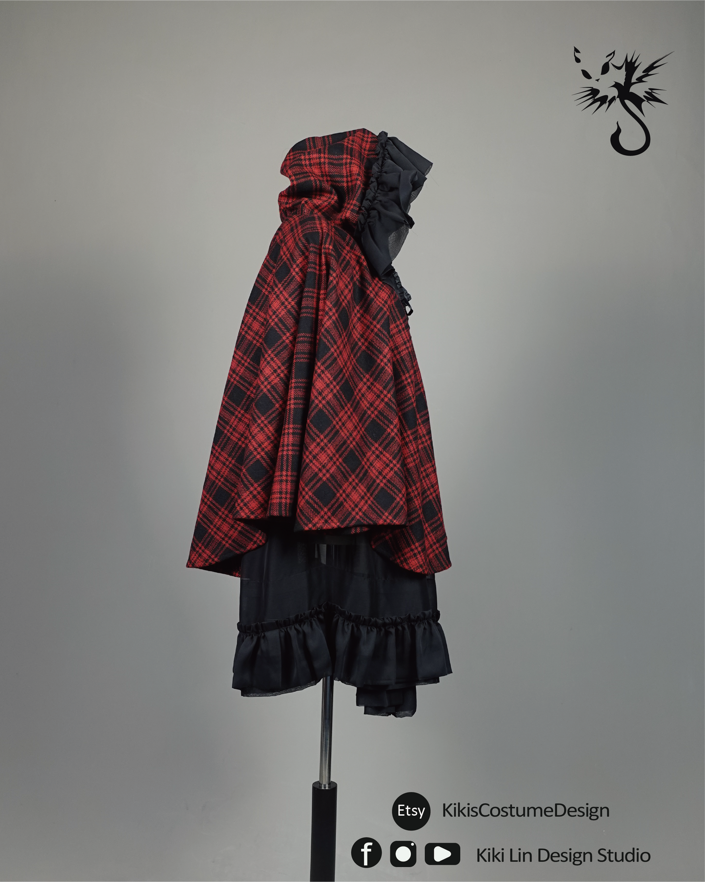 Archival Tartan Wool Hooded Cape (Noir Edition)