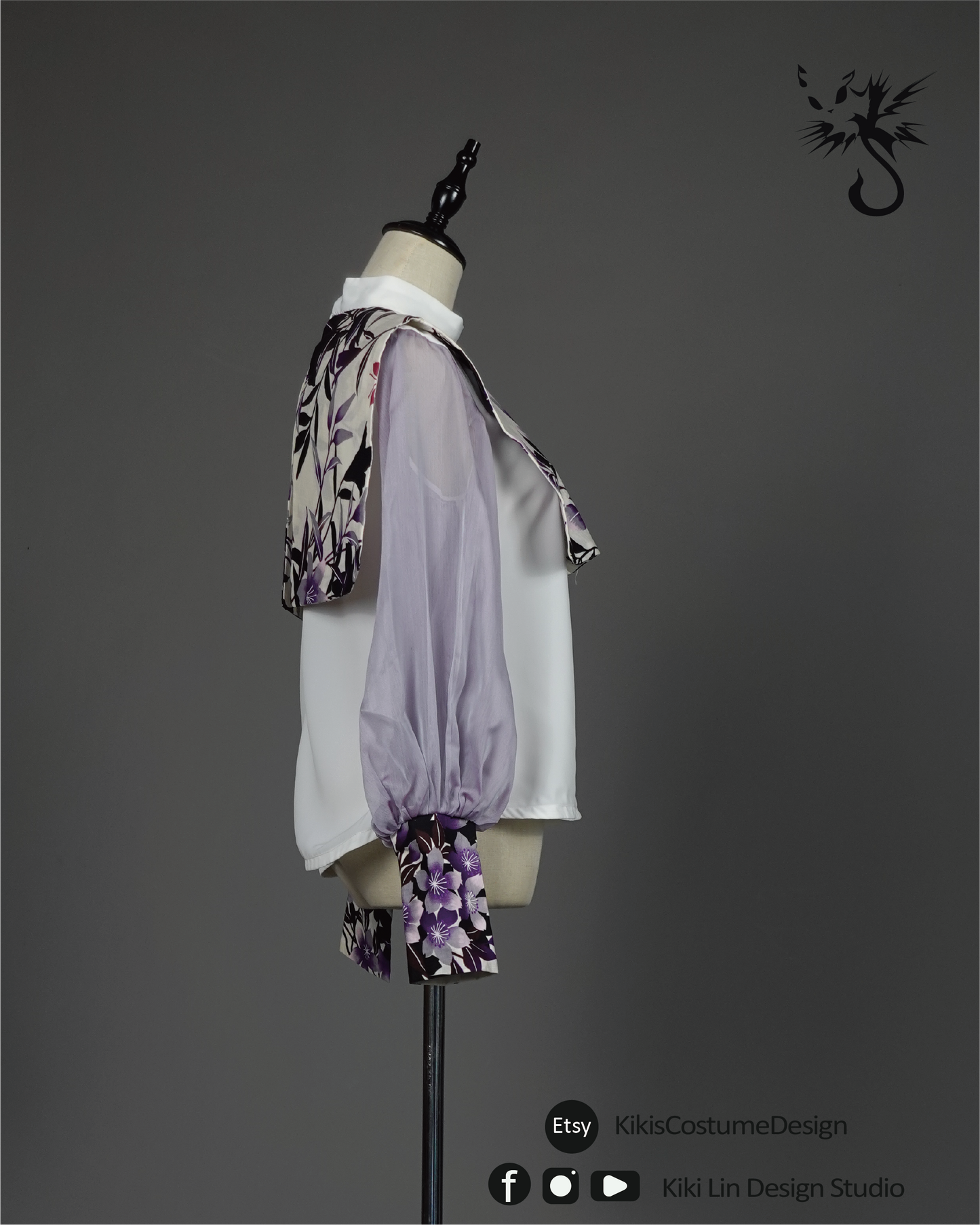 Mandarin Collar Top with Silk Chiffon Sleeves