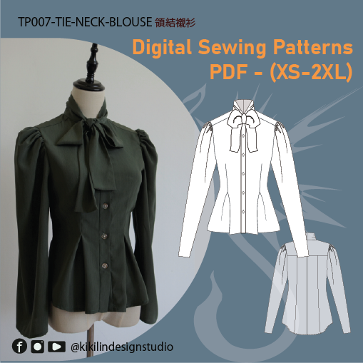 Digital Sewing Pattern | Tie-Neck Blouse| 綁帶領襯衫（XS-2XL）