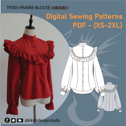 Digital Sewing Pattern | Prairie Blouse with 2 style牧村風襯衫含 2 種設計變化（XS-2XL）