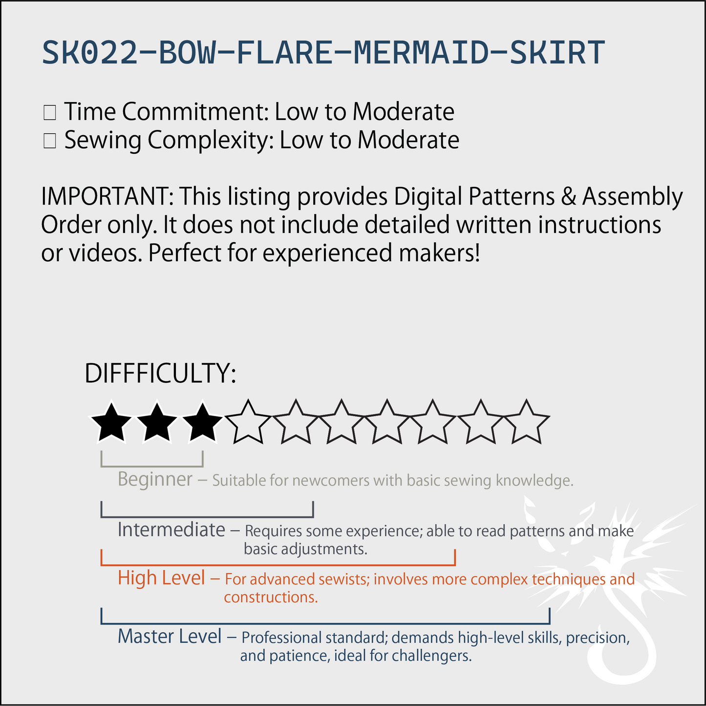 Bow Flare Mermaid Skirt Pattern | Elegant Bustle Style Ruffle Midi Skirt PDF (XS-2XL)